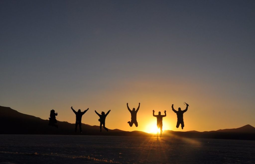 Fantastisk solnedgang på Salar de Uyuni
