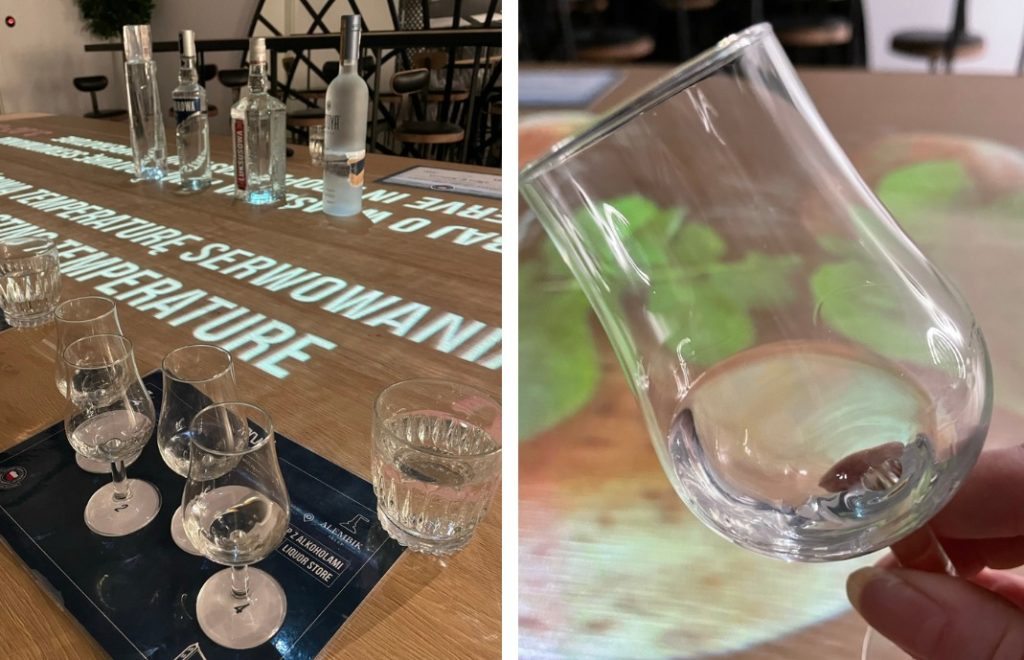 Romtemperert vodka serveres i et tulipanformet glass.