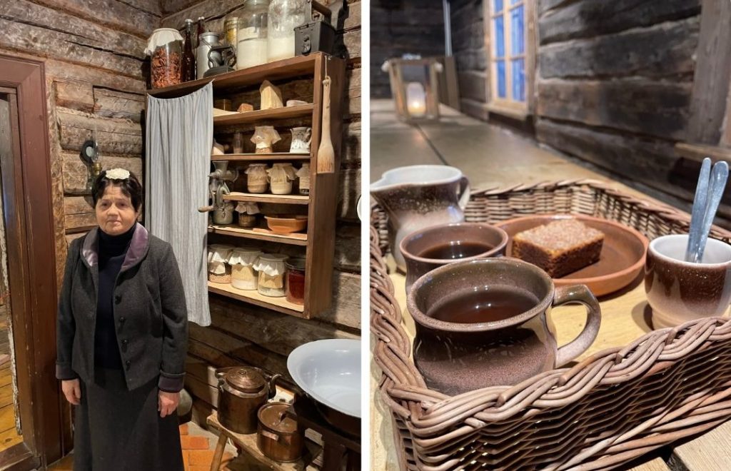 På Estonian Open Air Museum ønskes du velkommen inn av ansatte i tradisjonelle drakter fra tidsepoken bygningen tilhører.