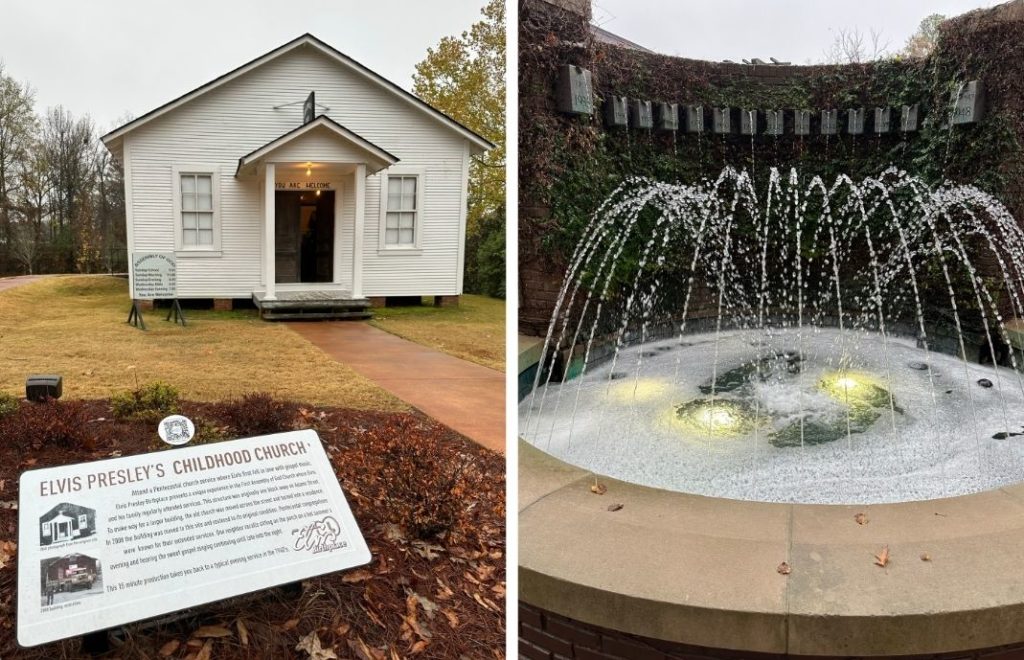Barndomskirken til Elvis og Fountain of Lives i Tupleo