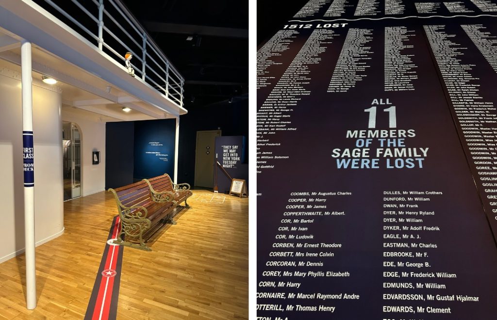 Dekket på førsteklasse på Titanic og navnene på alle de 1512 omkomne.