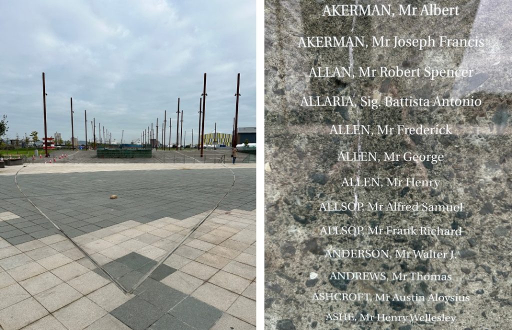På Titanic Slipway er stedet der Titanic ble bygd. Her er det også et minnesmerke med navnene på alle som omkom. 
