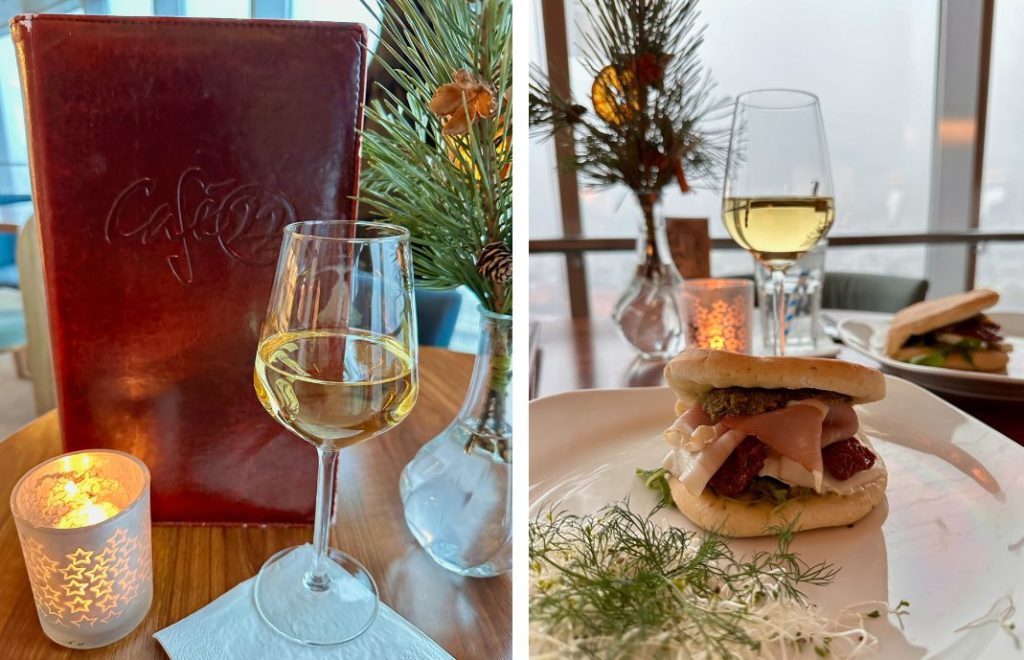 Cafe 22 frister med kaker og desserter, gode lunsjretter og vin.