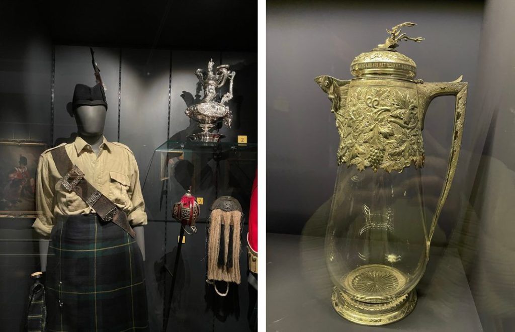 Utstilling av sølvgjenstander på The Gordon Highlanders Museum. 
