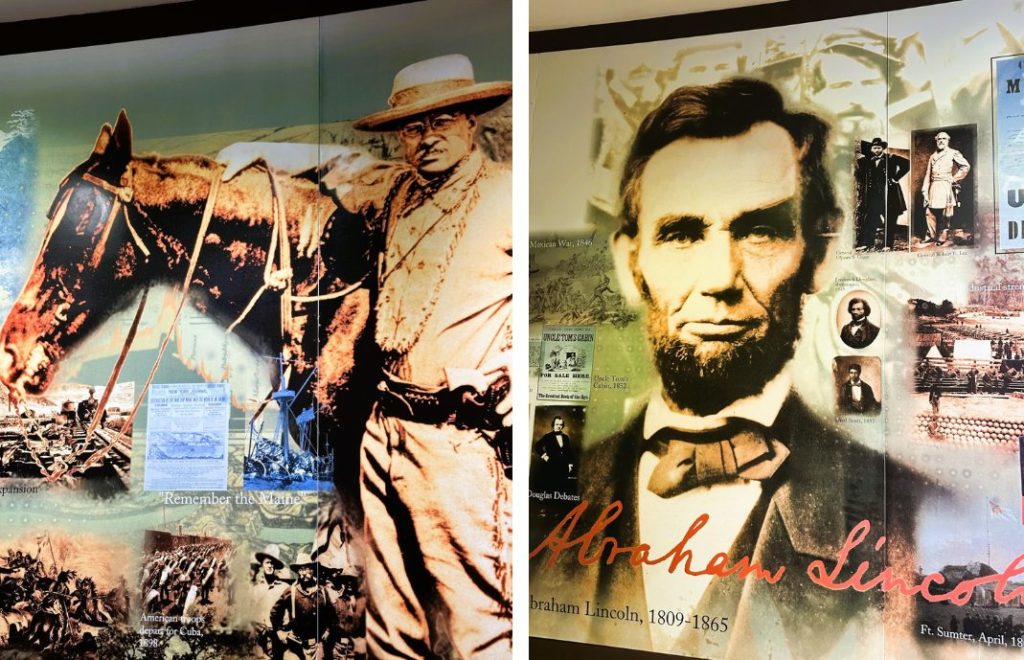 Theodore Roosevelt og Abraham Lincoln er foreviget på Mount Rushmore, South Dakota
