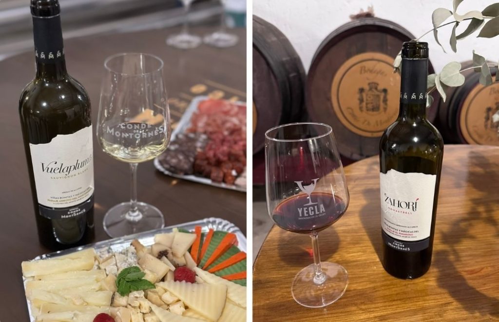Glassene fylles på Bodegas Conde de Montornés langs Yecla Wine Route i Spania